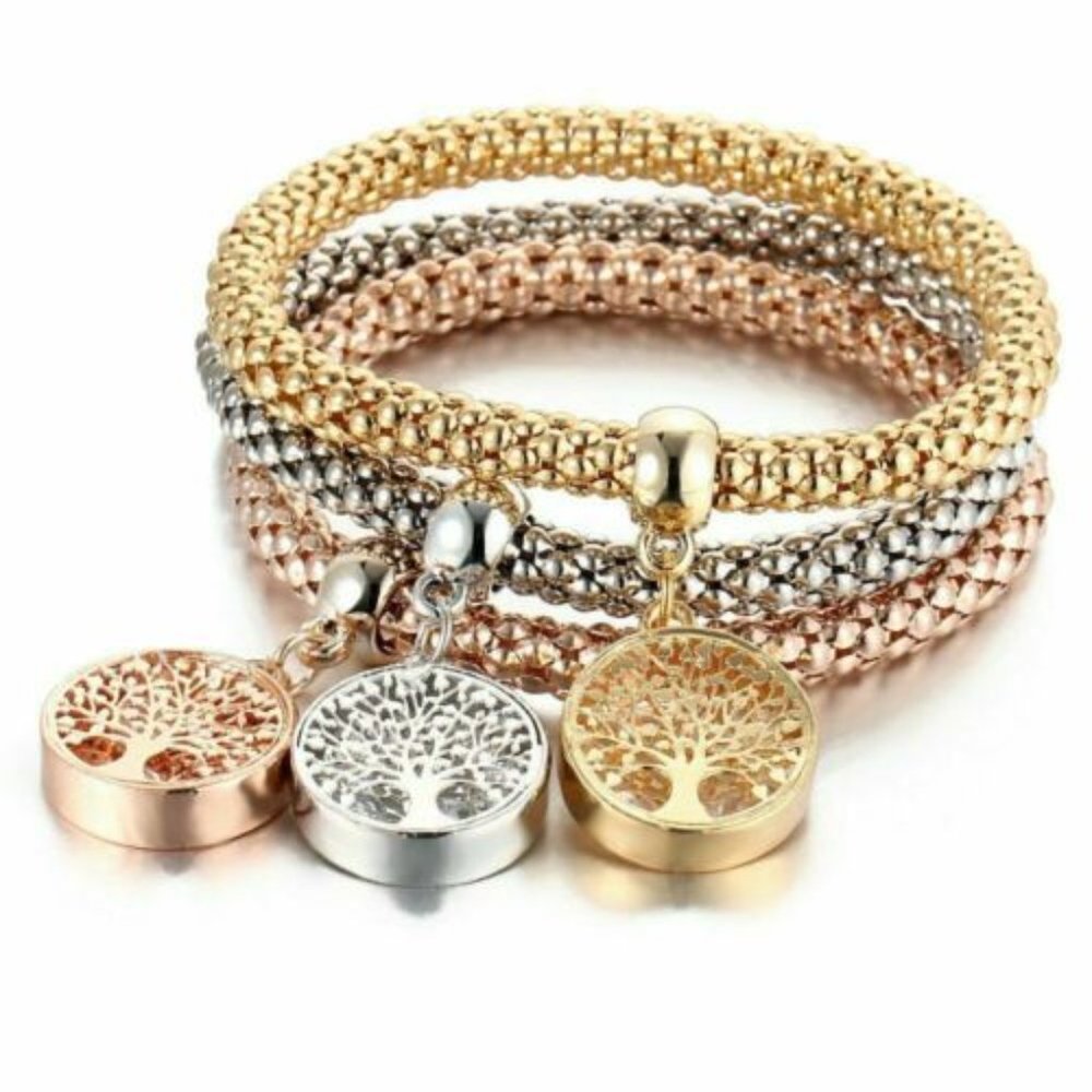Tree Of Life Bracelet, Set Of 3, Vintage Look, Gold Plated, NEW!